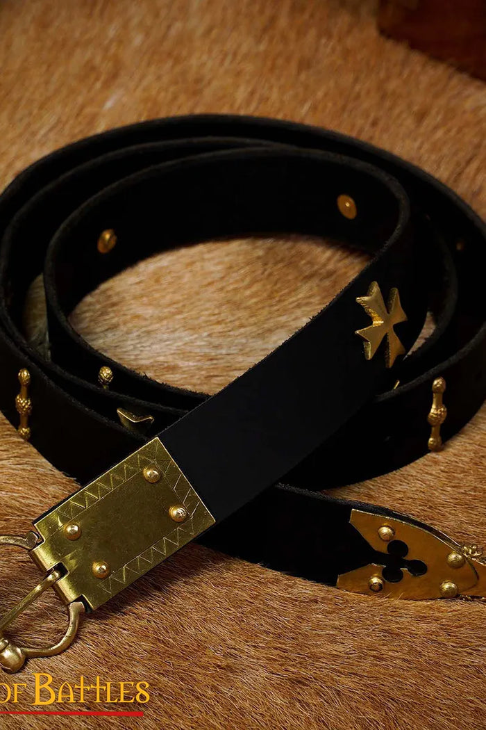 Medieval learning belt with brass batter, black