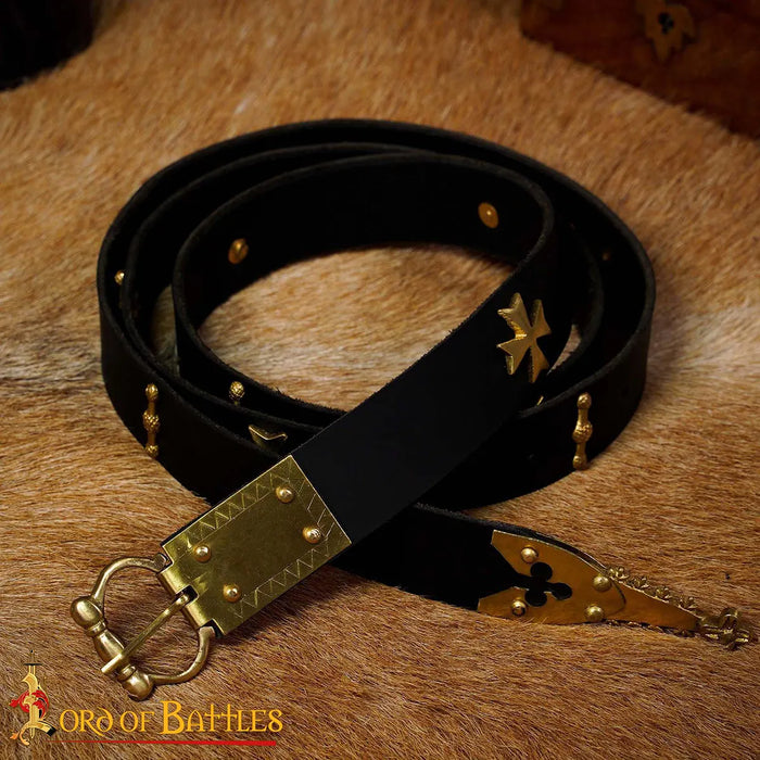 Medieval learning belt with brass batter, black