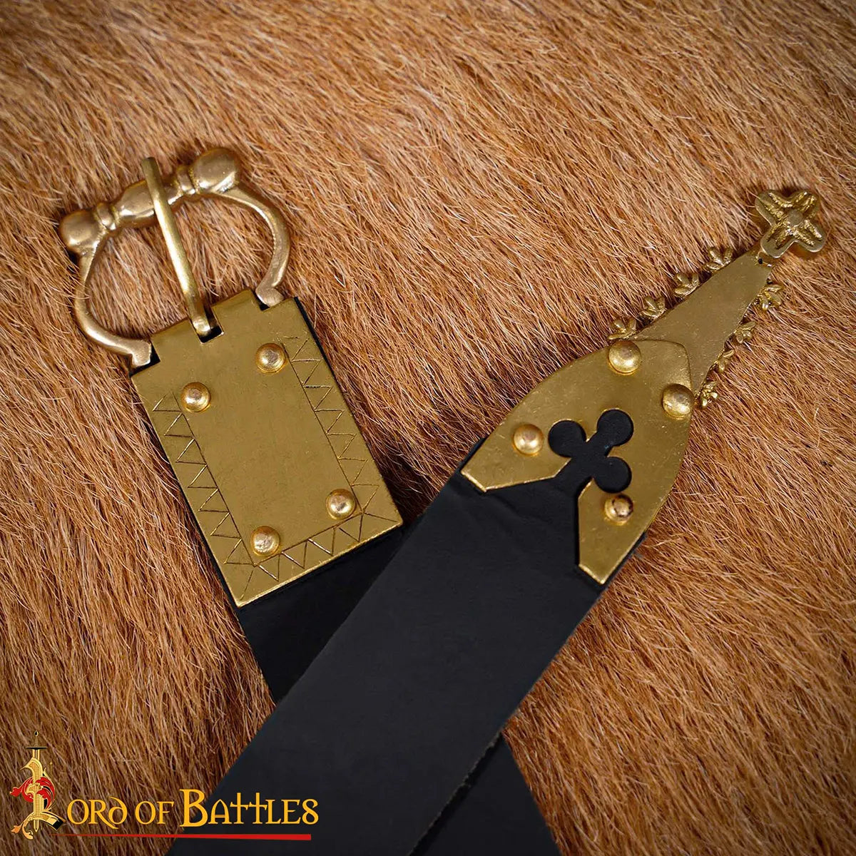 Medieval learning belt with brass batter, black