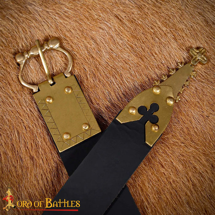 Medieval learning belt with brass batter, black
