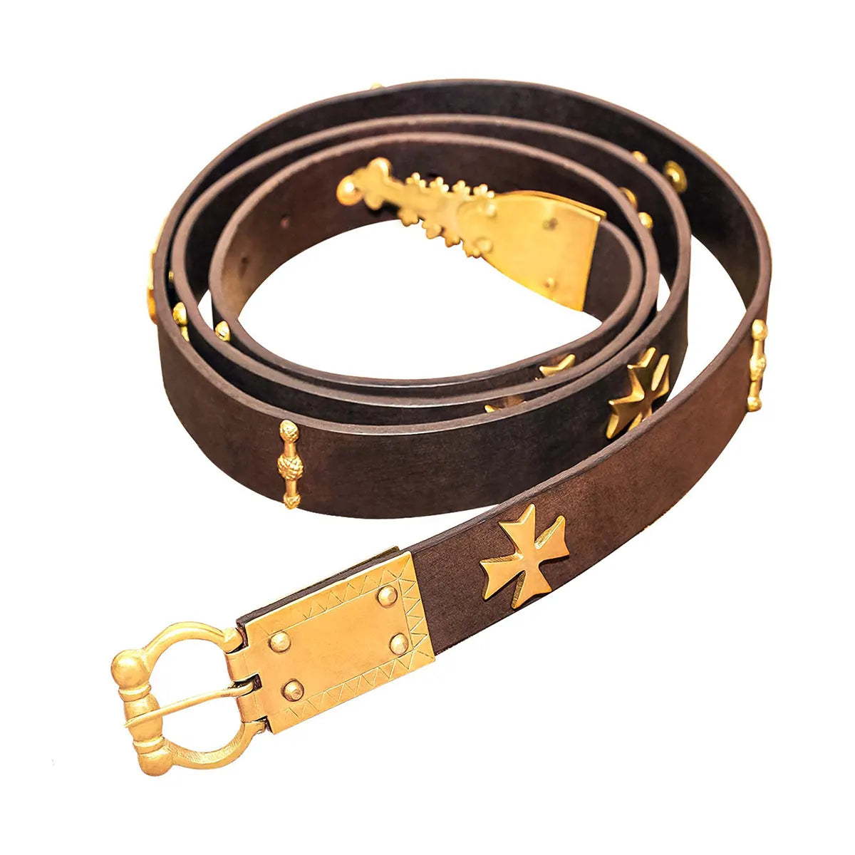 Medieval learning belt with brass batter, brown