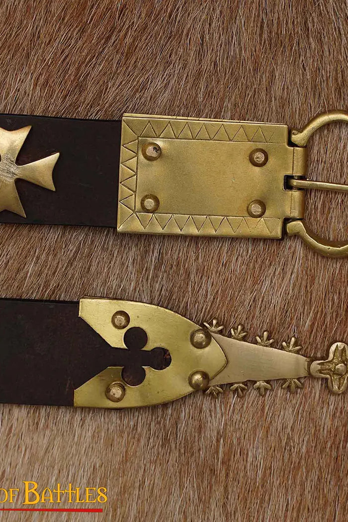 Medieval learning belt with brass batter, brown