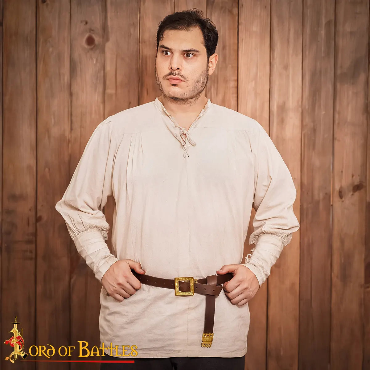 Learn belt Erik van Pommeren met brass batter, brown