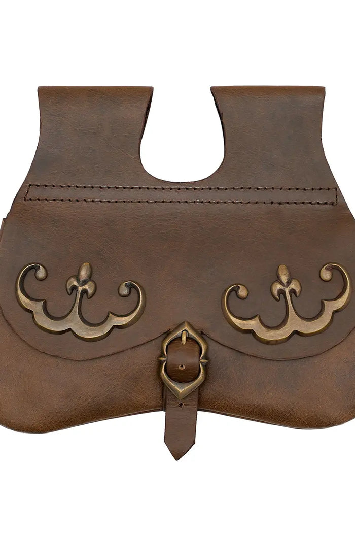 Medieval kidney purse with antique fittings, brown, 14th-15th centuries