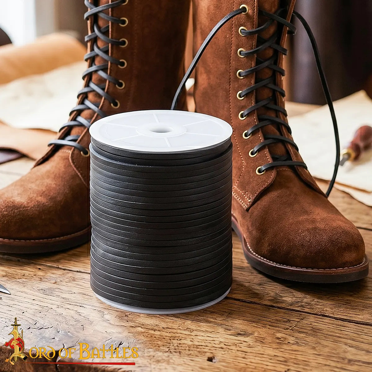 Leather cord, black, 50 meters
