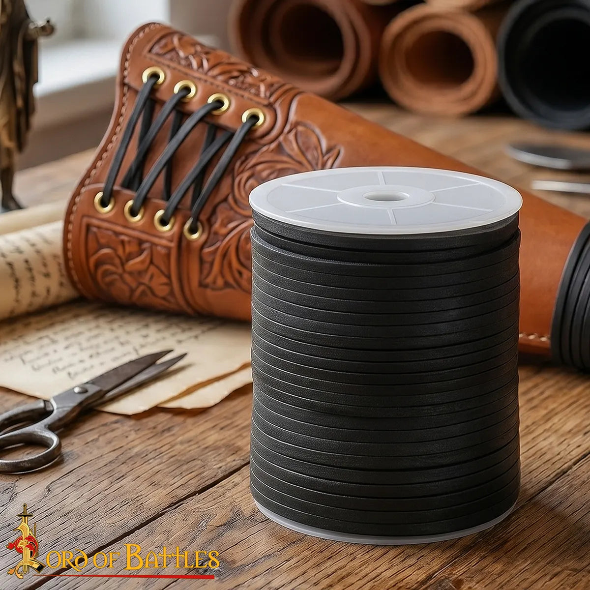 Leather cord, black, 50 meters