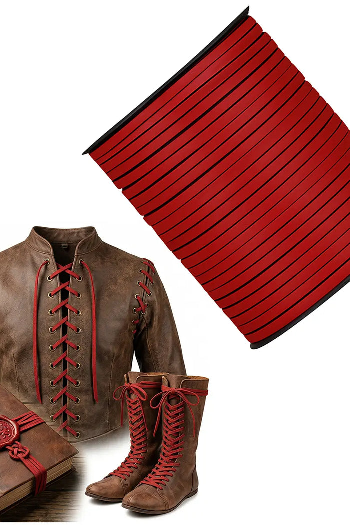 Leather cord, red, 50 meters