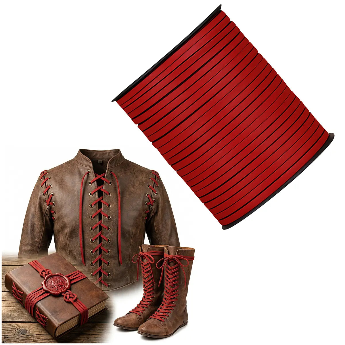 Leather cord, red, 50 meters