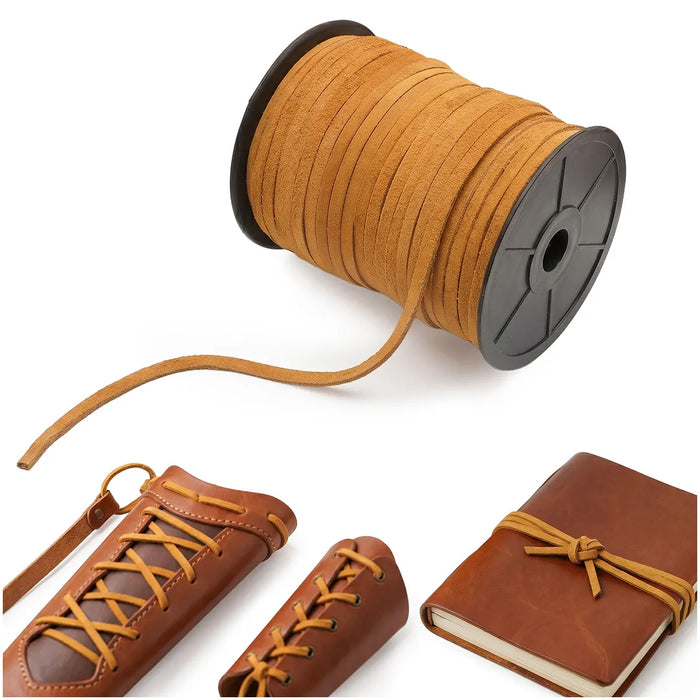Leather cord, yellow, 50 meters