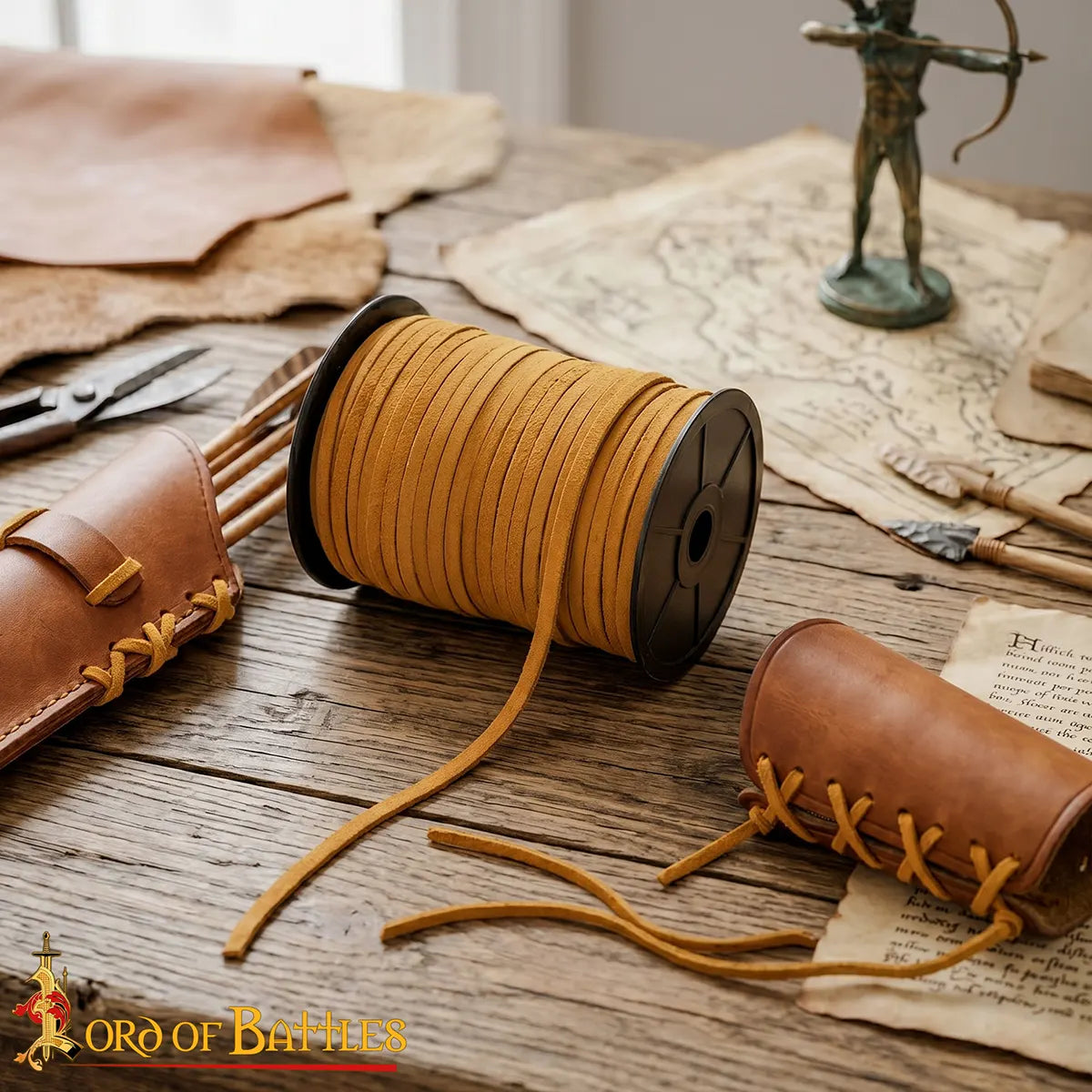 Leather cord, yellow, 50 meters