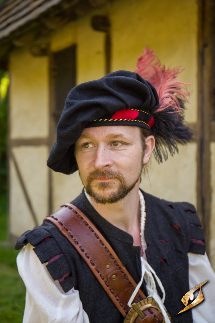 Renaissance beret, wool blend, black-red