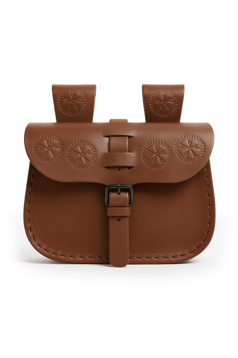 Brown leather bag sun wheel