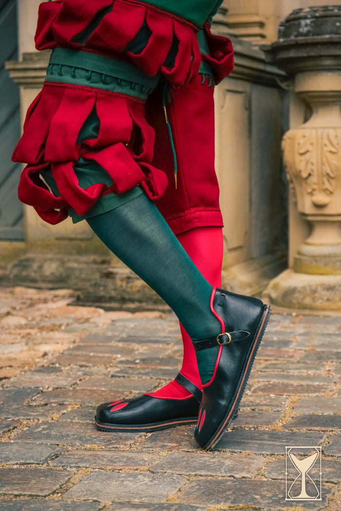 Landsknechtschoenen, breedbek schoenen, zwart-rood