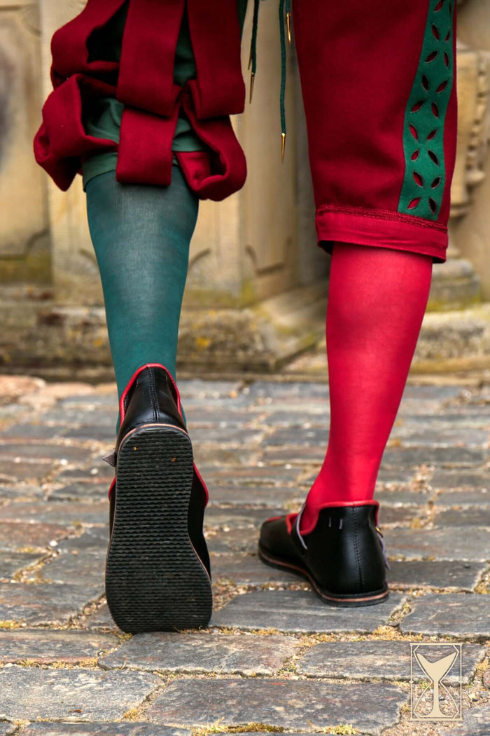 Landsknechtschoenen, breedbek schoenen, zwart-rood