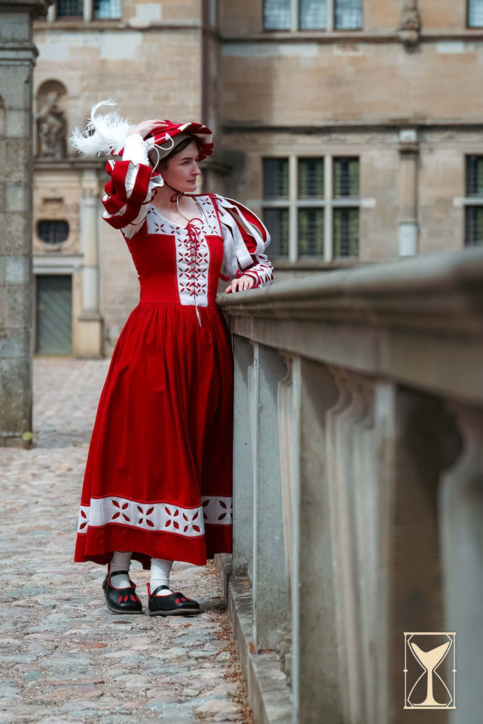 Landsknechtschoenen, breedbek schoenen, zwart-rood
