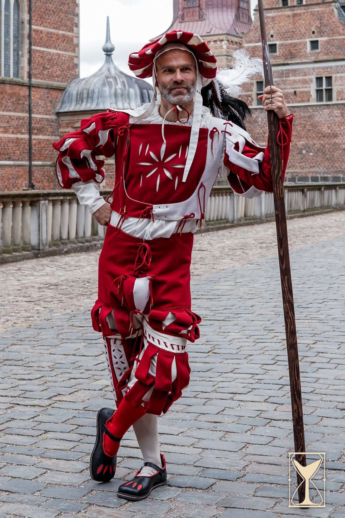 Landsknechtschoenen, breedbek schoenen, zwart-rood