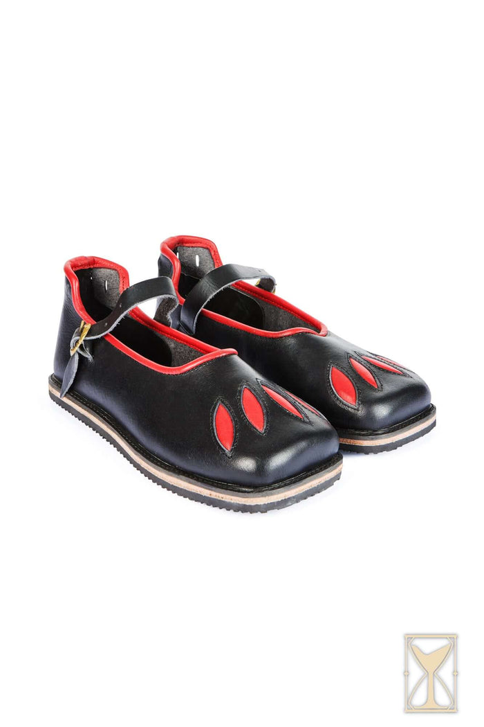 Landsknechtschoenen, breedbek schoenen, zwart-rood
