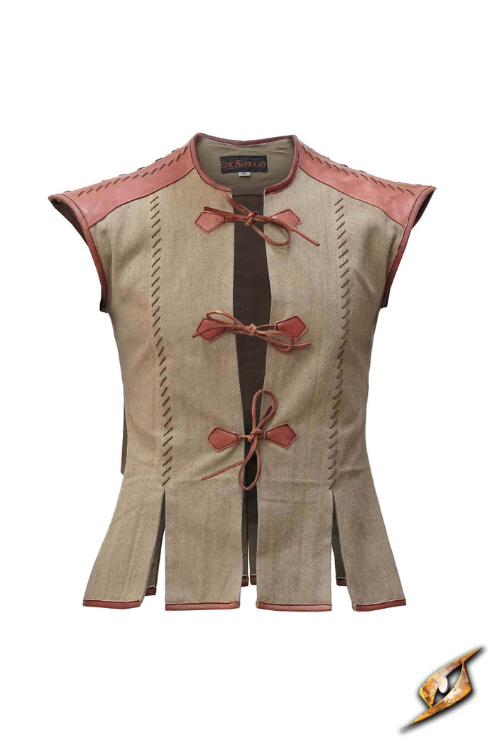 Jerkin Robin, cotton and leather, green