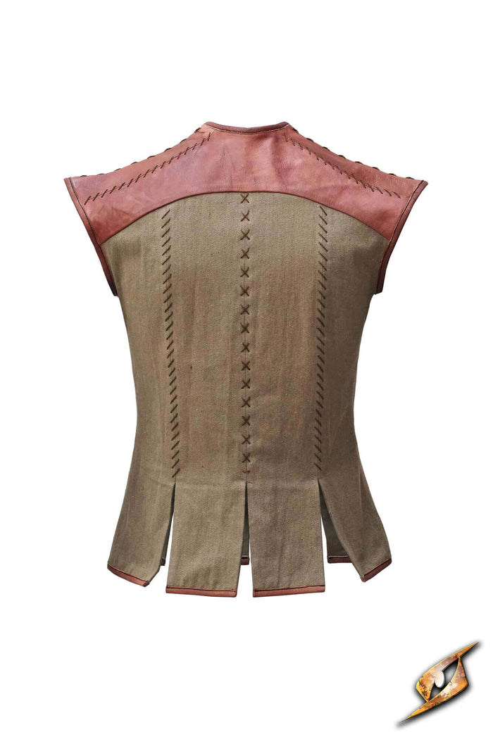 Jerkin Robin, cotton and leather, green