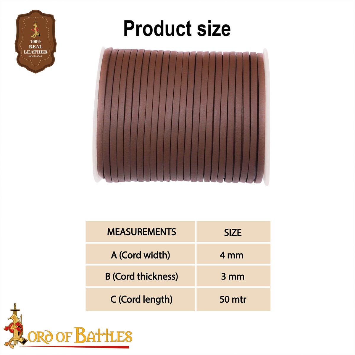 Leather cord, brown, 50 meters