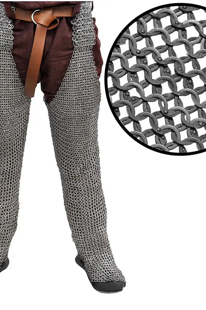 Chainmail chausses, flat rings - round rivets, 9 mm