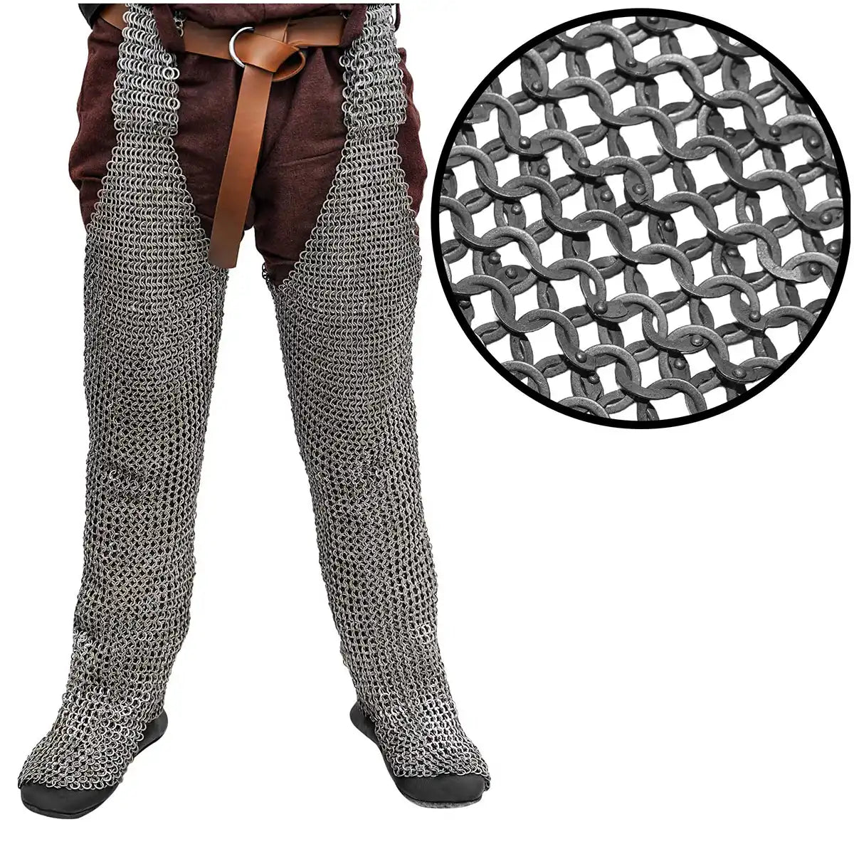 Chainmail chausses, flat rings - round rivets, 9 mm