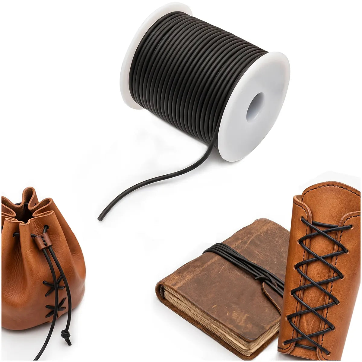 Leather cord, black, 2mm, 25 meters