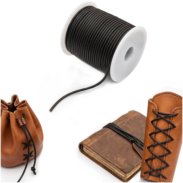 Leather cord, black, 2mm, 25 meters