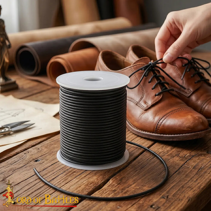 Leather cord, black, 2mm, 25 meters