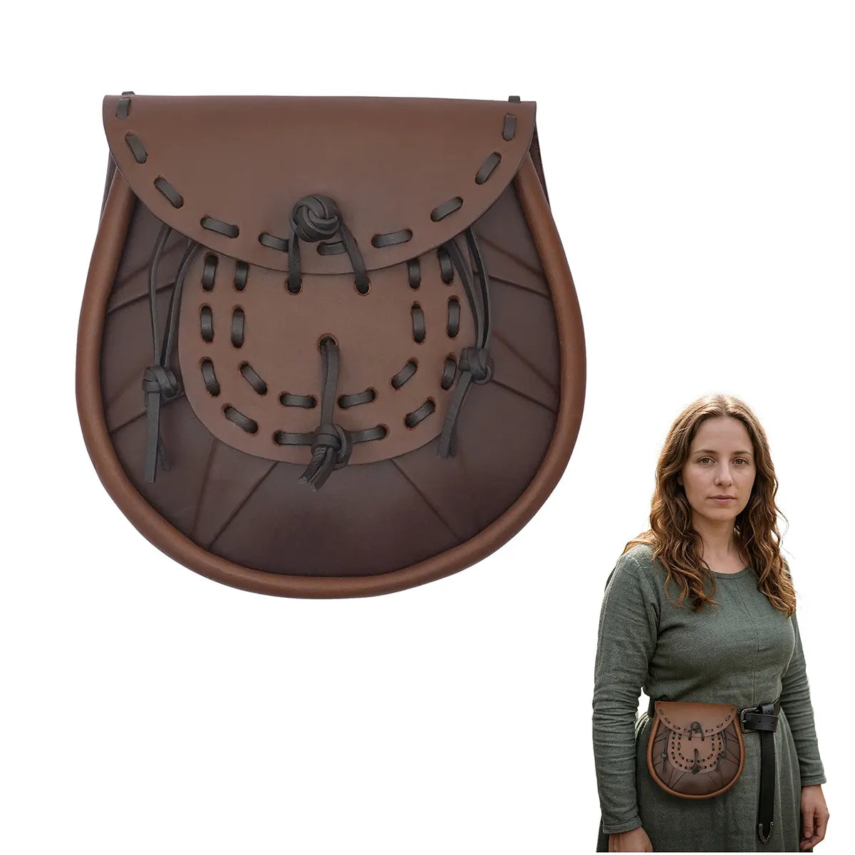 Sporran with braided tassels, brown