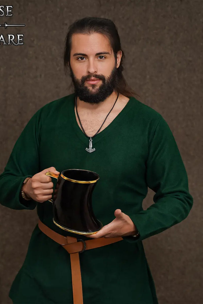 Viking horn drinking cup with brass edge