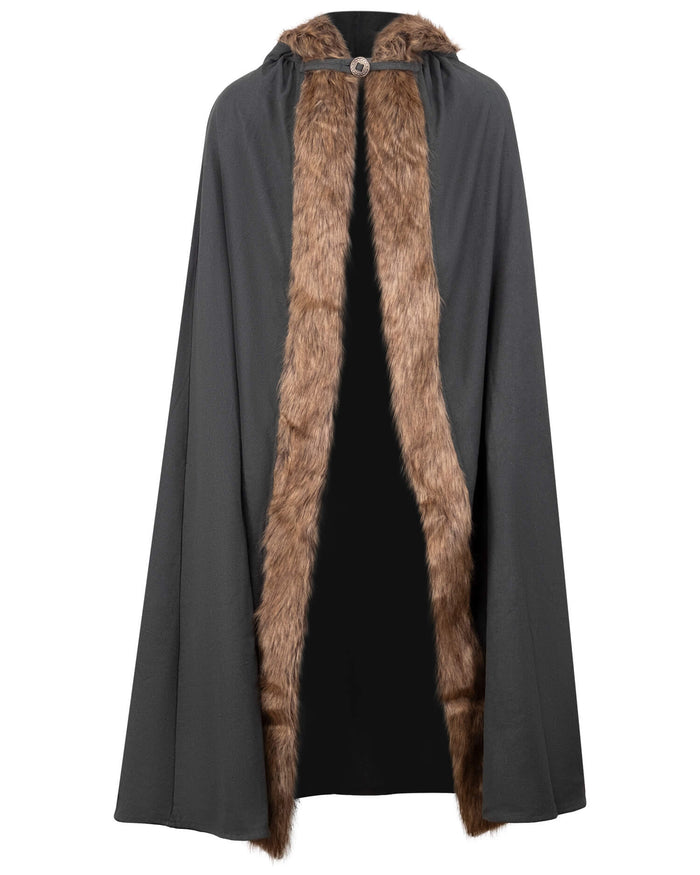 Cloak Aaron with fur trim, brown