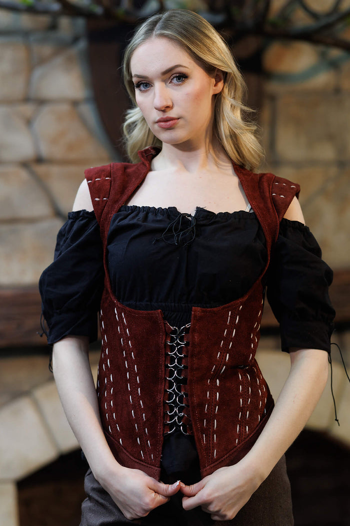 Bodice Athela, suède, bordeauxrood