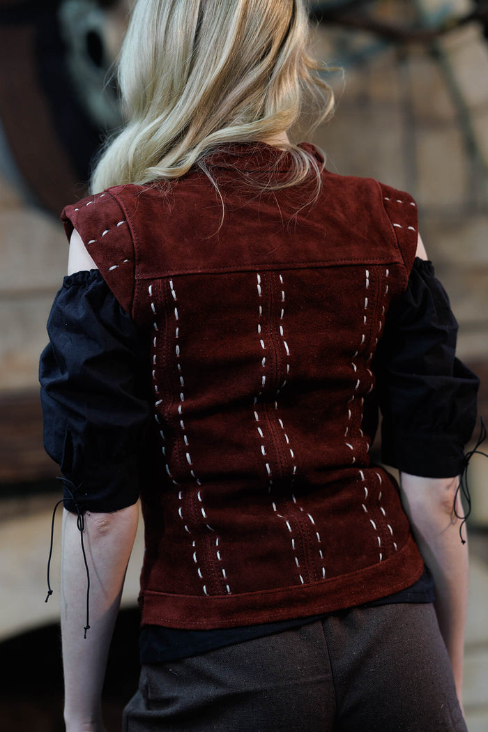 Bodice Athela, suède, bordeauxrood