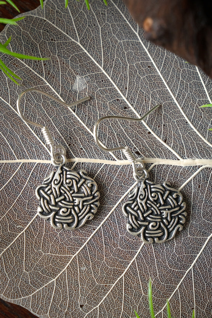 Earrings Viking knot, silvered bronze
