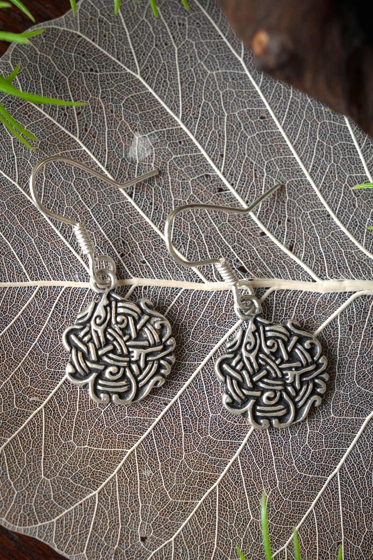 Earrings Viking knot, silvered bronze