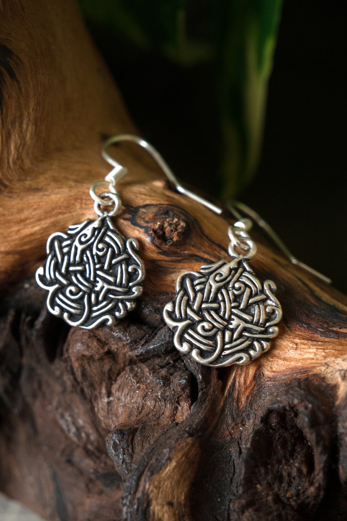 Earrings Viking knot, silvered bronze