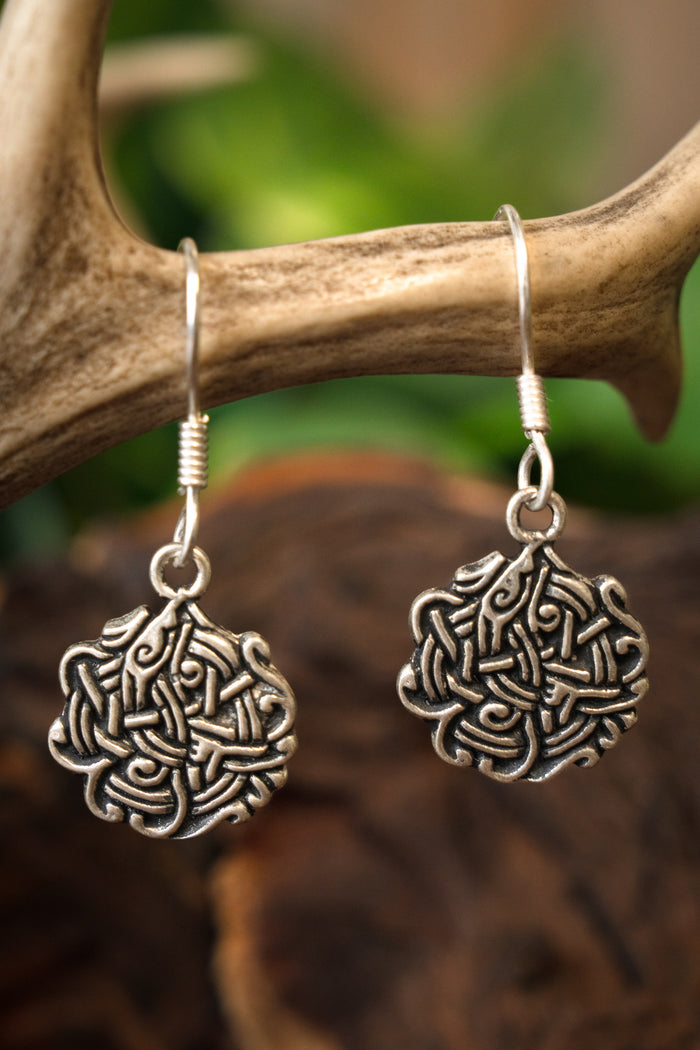 Earrings Viking knot, silvered bronze