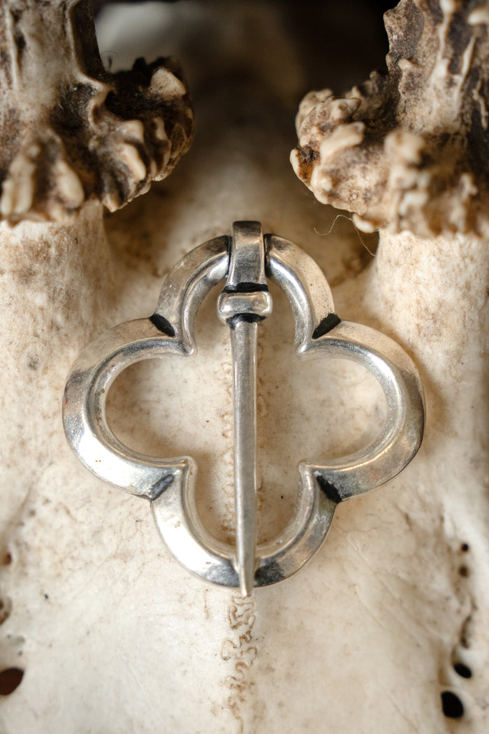 Medieval Quatrefoil Brooch, Silvered Bronze