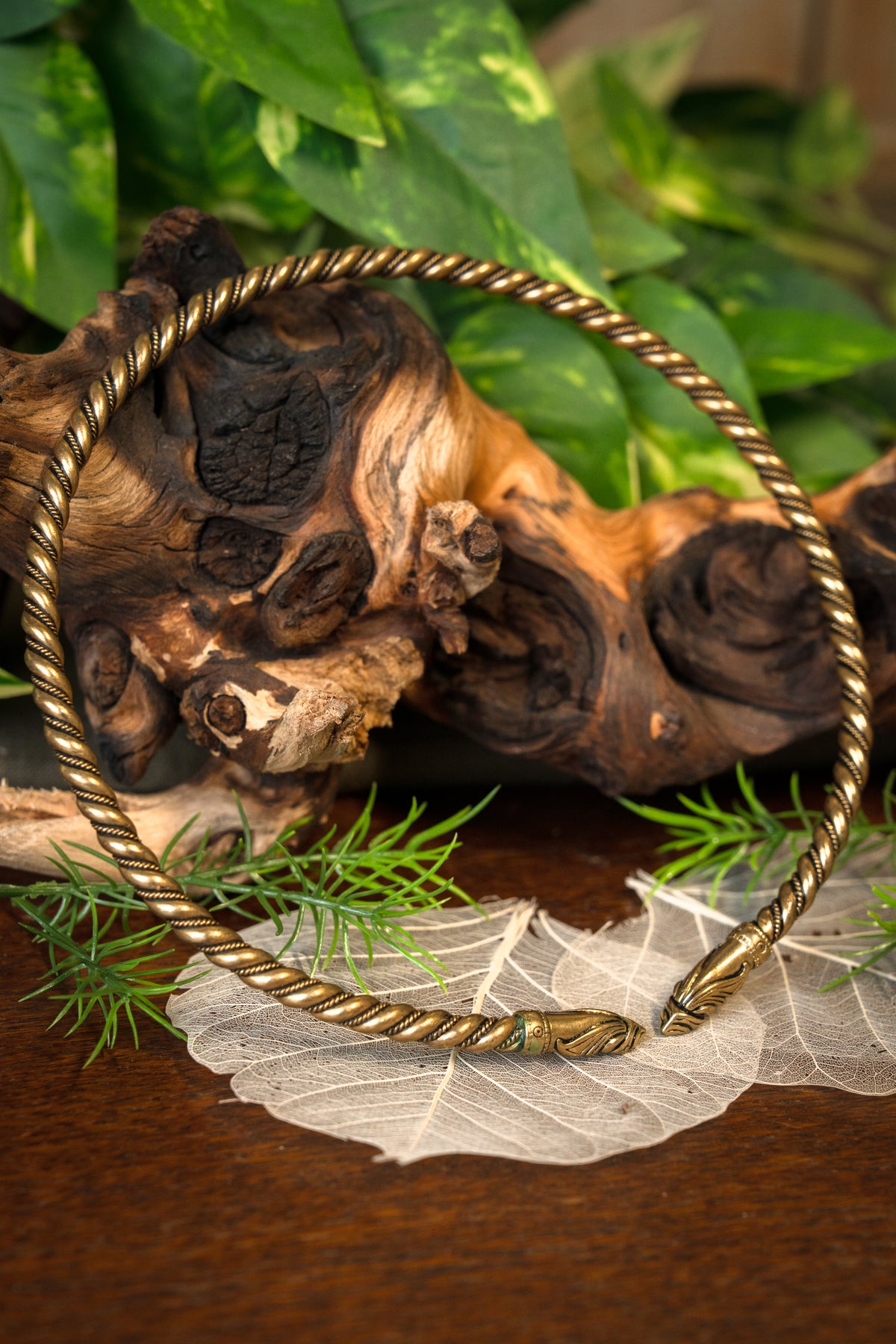 Viking torque with raven heads, bronze