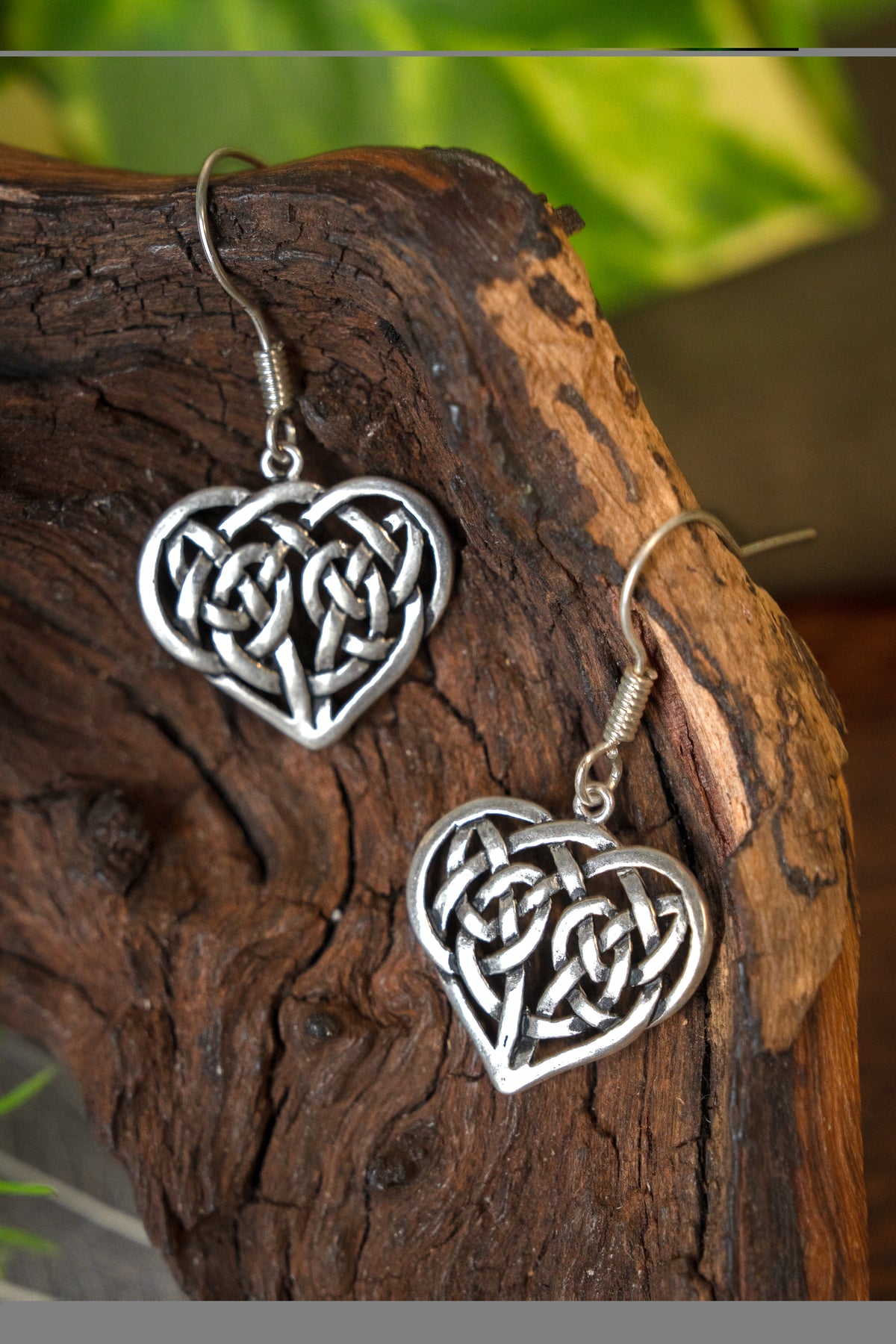 Earrings with Celtic heart, silvered bronze