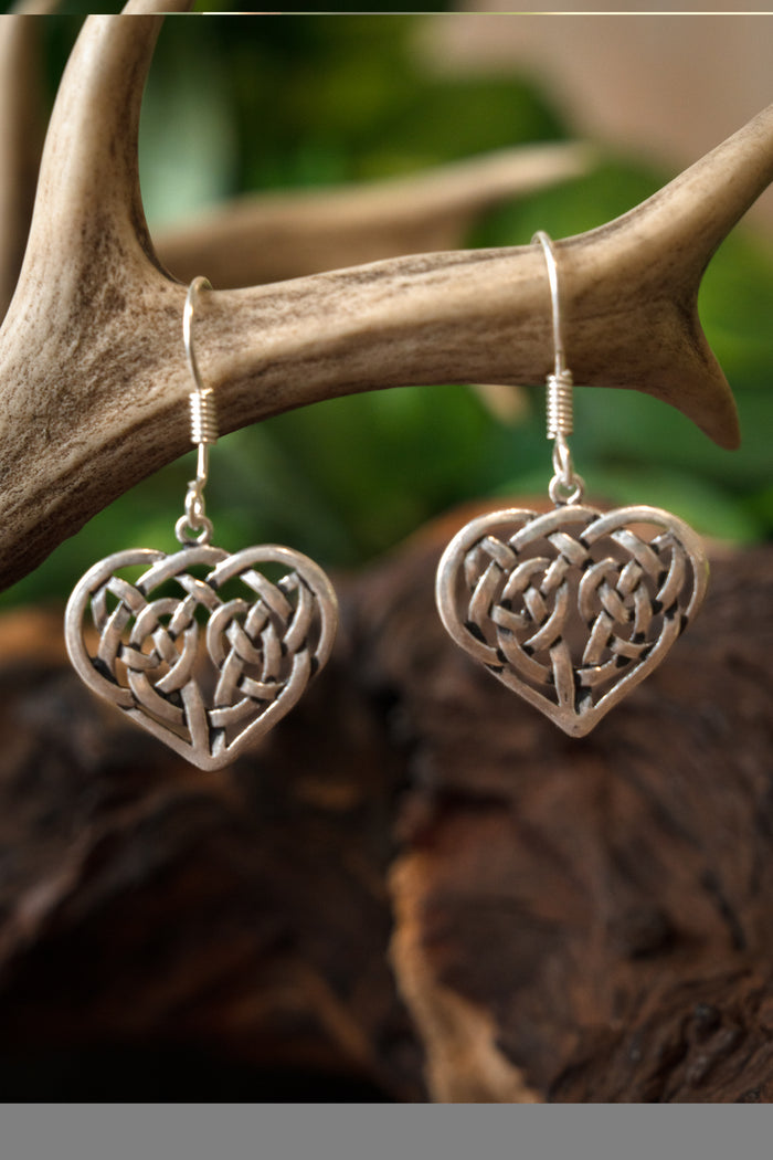 Earrings with Celtic heart, silvered bronze