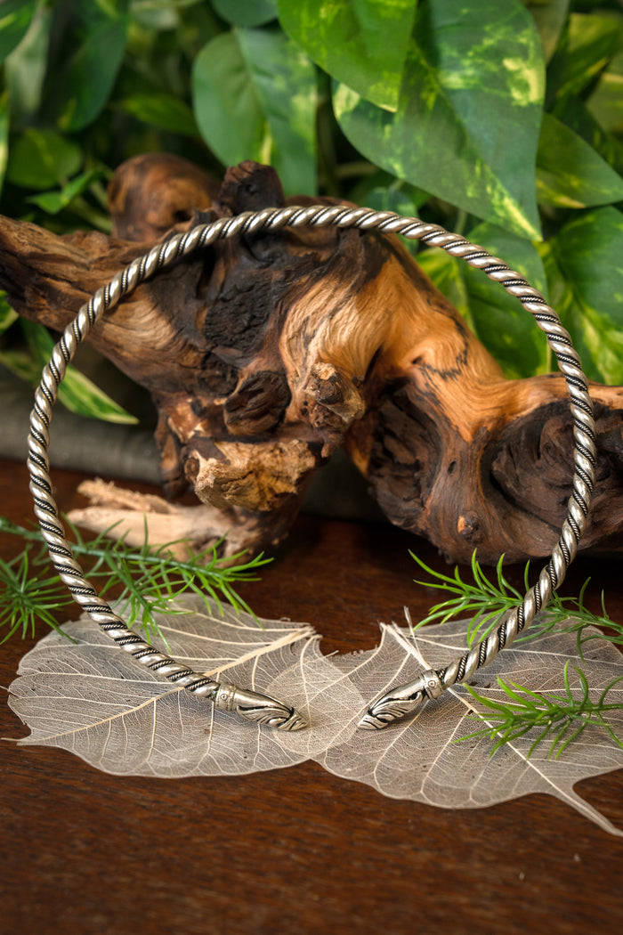 Viking torque with raven heads, silvered bronze
