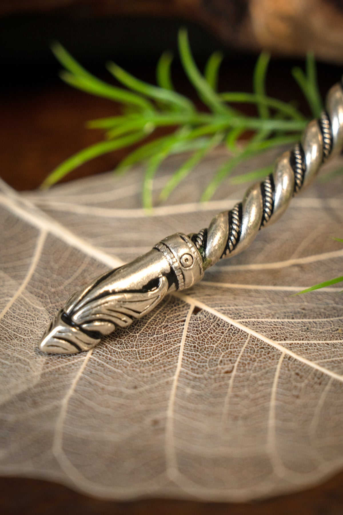 Viking torque with raven heads, silvered bronze