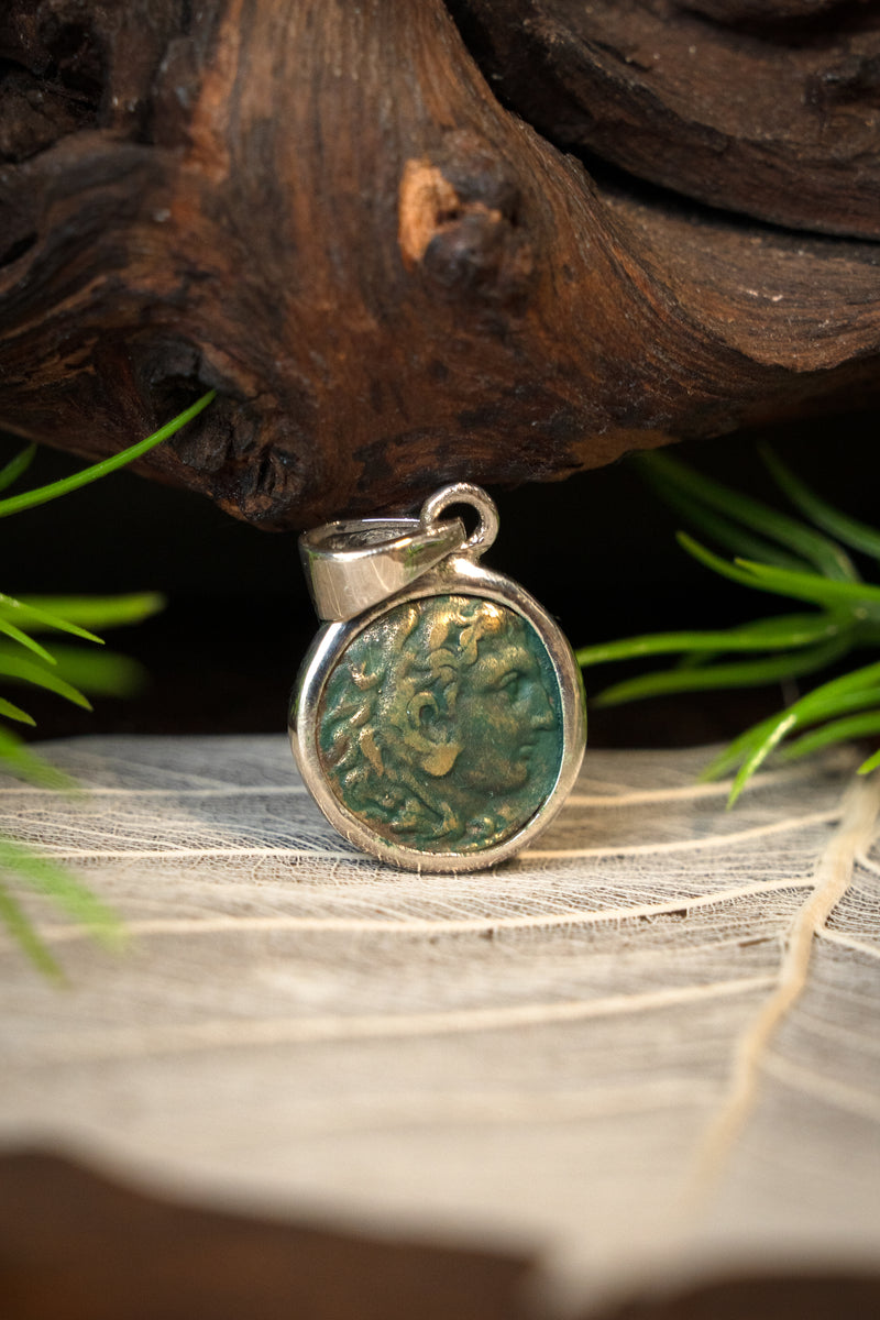 Colgante de moneda Zeus y Hera, plata de ley