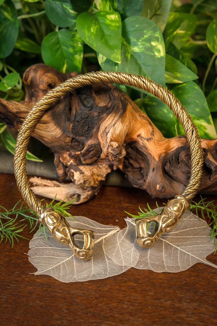 Viking torque with dragons, brass