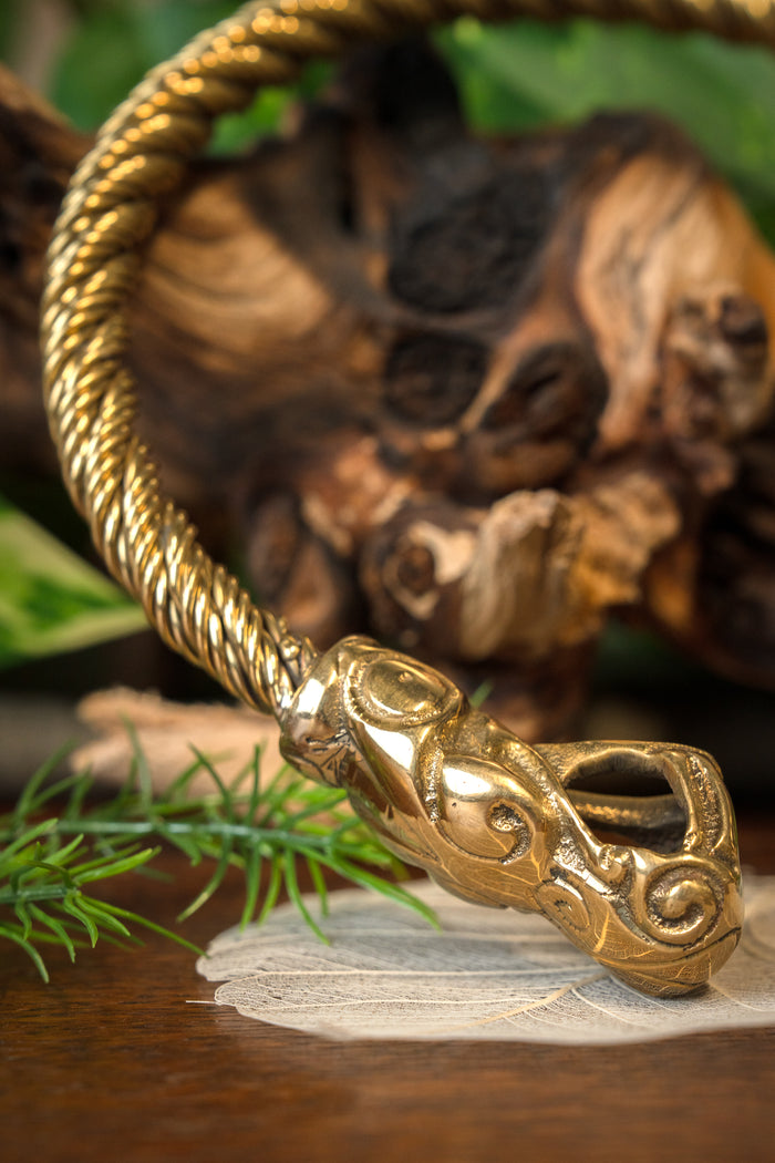 Viking torque with dragons, brass