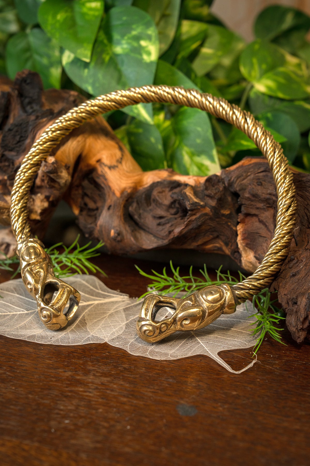 Viking torque with dragons, brass