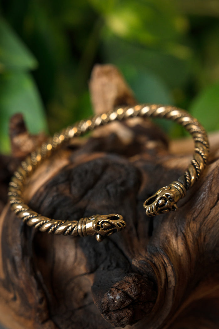 Viking bracelet with wolf heads, bronze