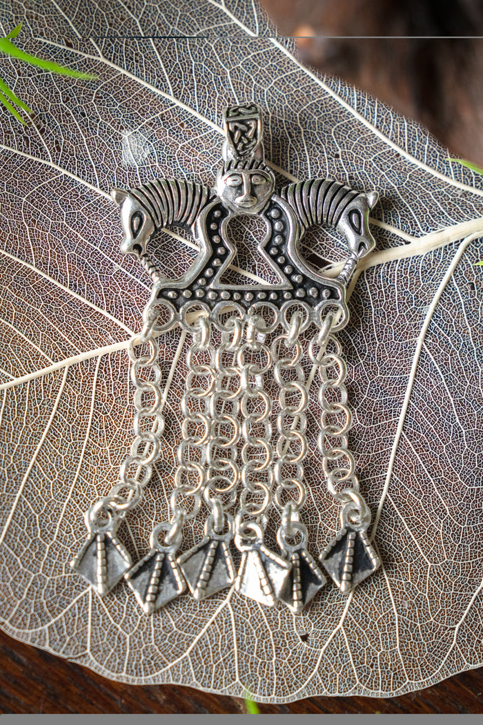 Viking Völva Horse Pendant Staraja Ladoga, silvered bronze